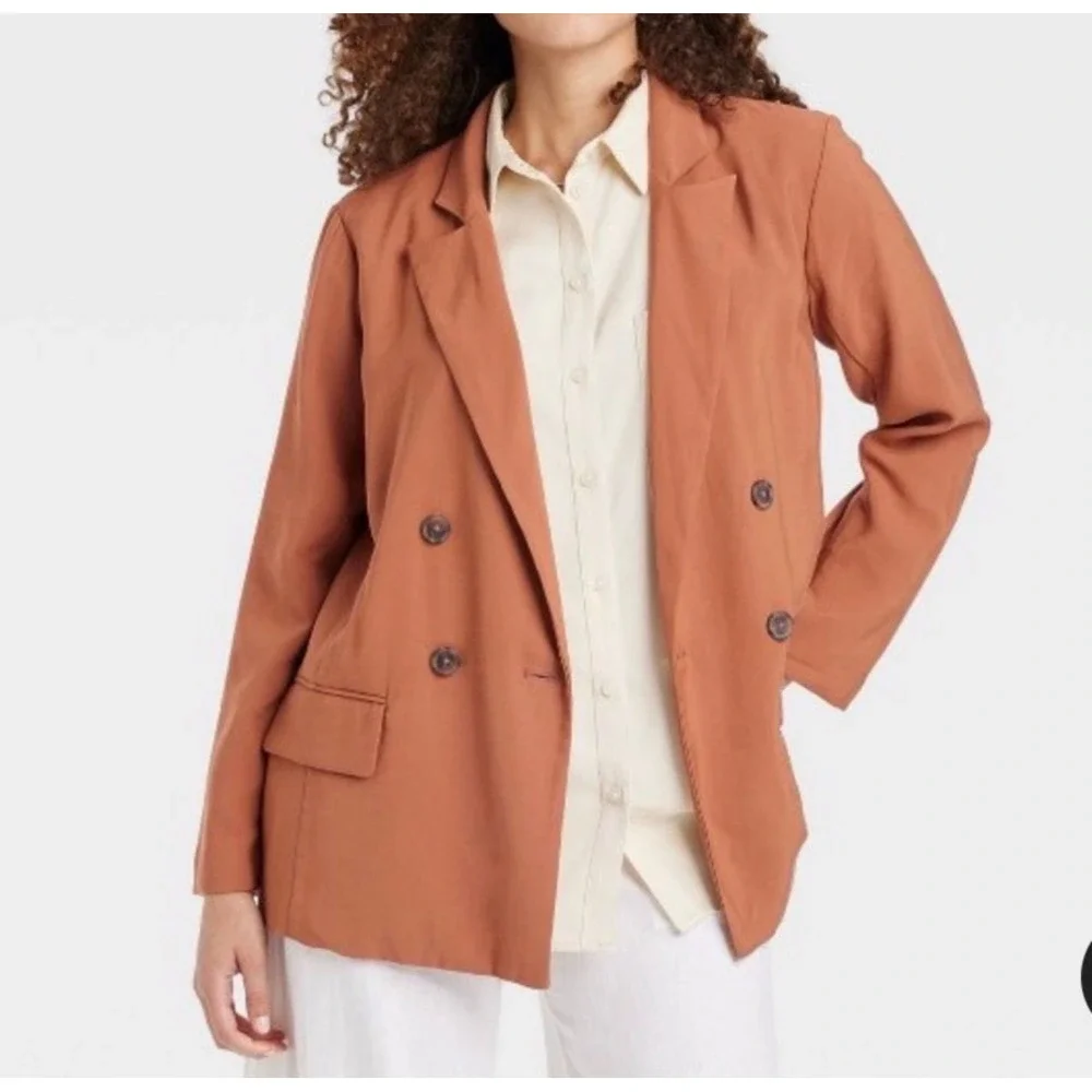 A New Day Womens Essential Blazer Double-Breasted Tan Terracotta Small NWT